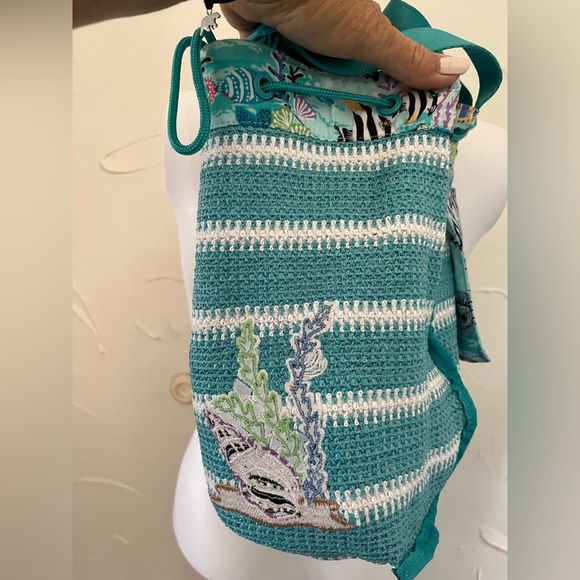 Vera Bradley Antilles Aquatic Straw Drawstring Small Backpack Bundle - Picture 12 of 16